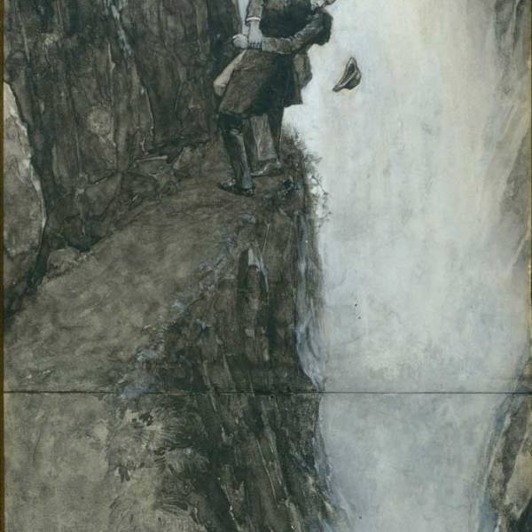Professor Moriarty and Sherlock Holmes, Reichenbach Falls. Illustration by Sidney Paget